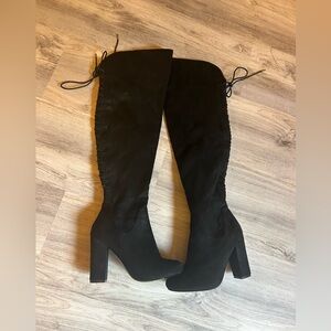 Faux Suede Tie Back Over the Knee Heeled Boot